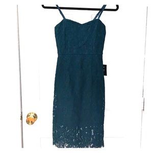 Teal lace mini dress